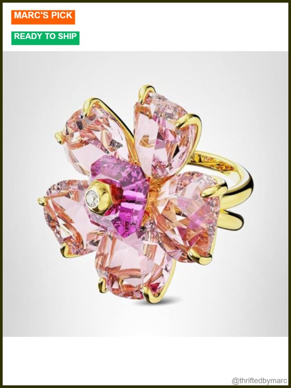 Swarovski Florere Crystal Cocktail Ring Gold-Tone Double Band